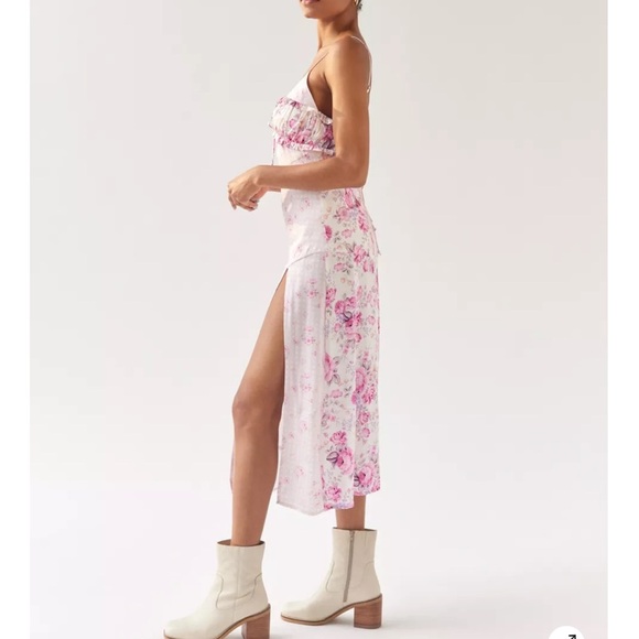 For Love and Lemons Taylor Floral Satin Coquette Girly Midi Dress Sz S - Picture 2 of 10